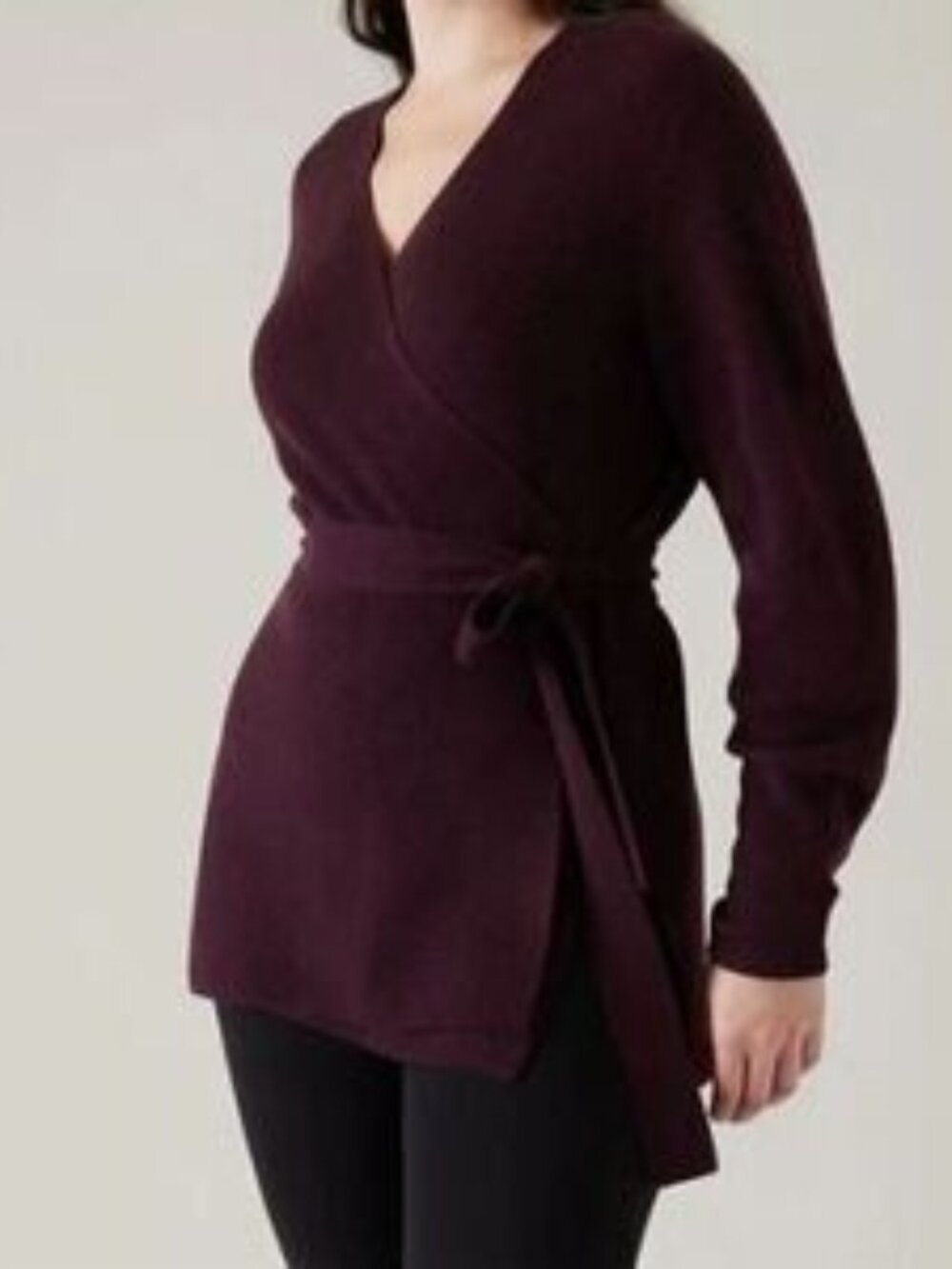 Athleta Alpine Wrap Sweater Size XS Deep Plum Merino Wool Cashmere